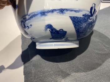 An imperial Chinese blue and white 'rice production' bowl, Kangxi mark and of the period